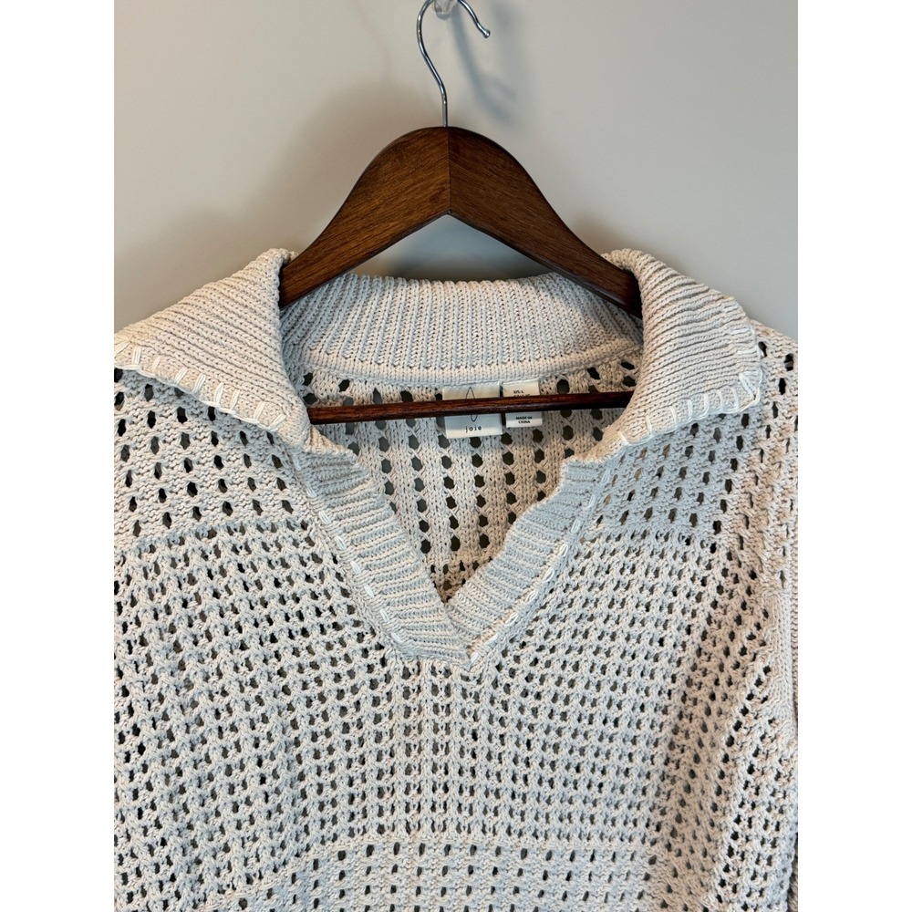 Joie Cream Beige Open Knit Crochet Fisherman Pullover Sweater Size Large - Picture 4 of 7